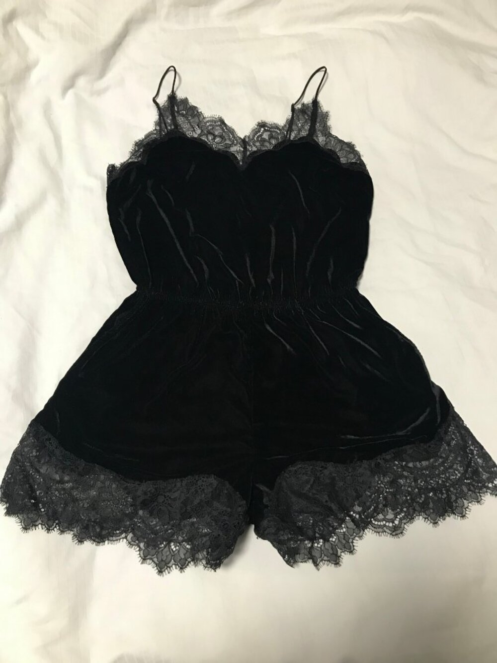Gothic Victorian Black Velvet & Lace Romper SMALL - Picture 3 of 5